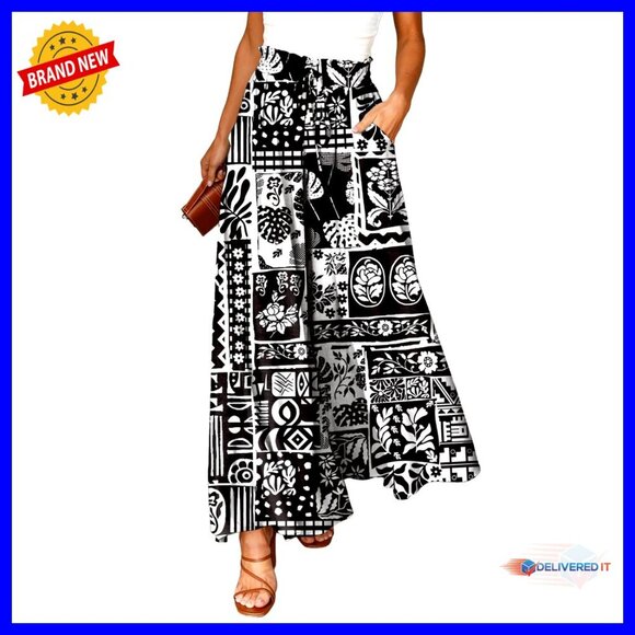 Pants - Elastic Waist Wide Leg Pants Casual Comfortable Loose Fit with Pockets